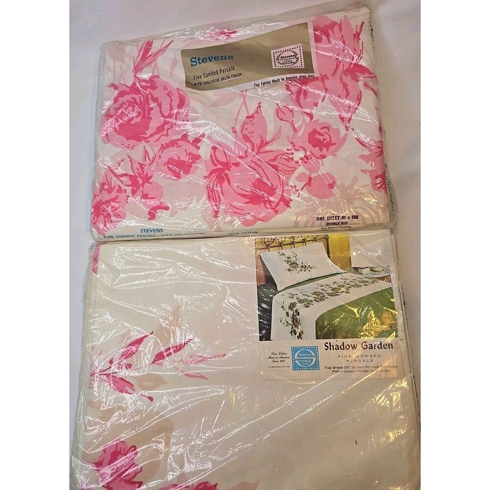 1960's Fine Combed PERCALE Bed Top Sheet,pillowcasesStevens Utica. 81 X 108 NOS